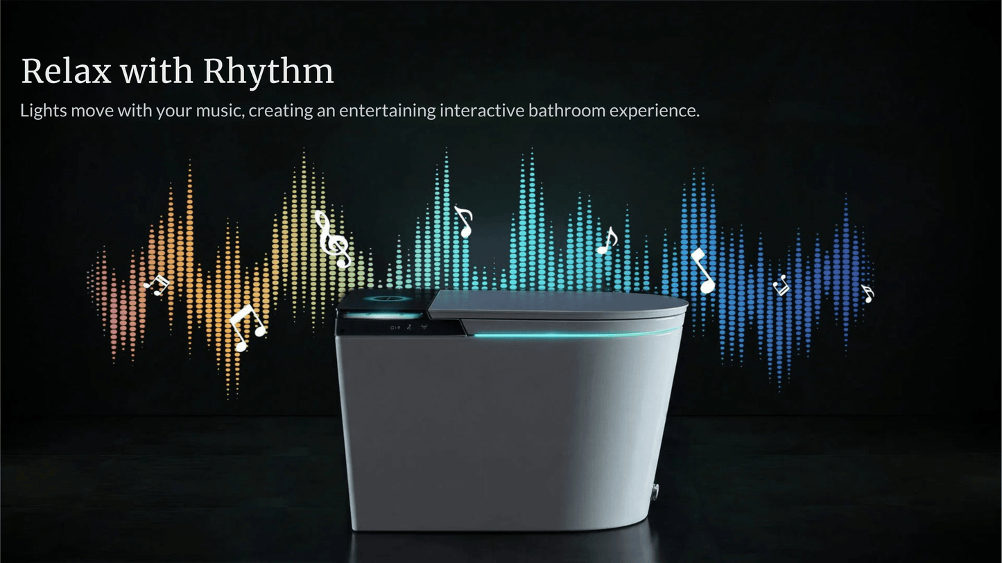 Horow X70 Smart Bidet Toilet with relaxing light sync to music for an interactive bathroom experience.