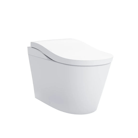 White ceramic toilet bowl on a white background