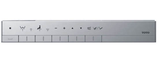 Remote control with various symbols and TOTO branding on a white background