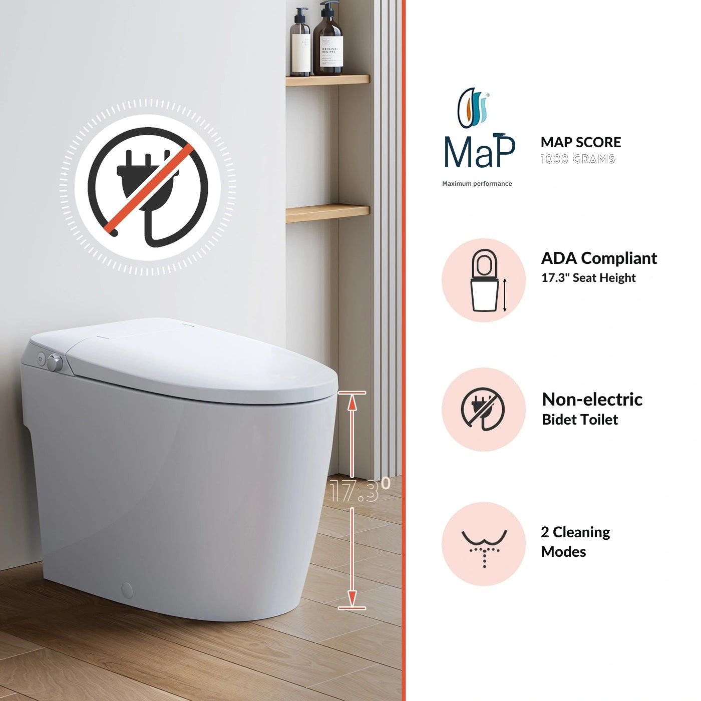 Horow T30 Non-Electric Bidet Toilet featuring ADA compliant height and non-electric bidet seat for ultimate comfort.