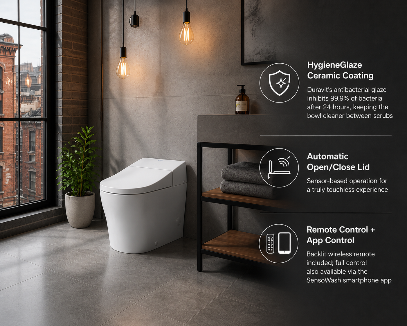 Duravit SensoWash U Smart Toilet with Endless Warm Water, Phone App Control, and Auto Lid