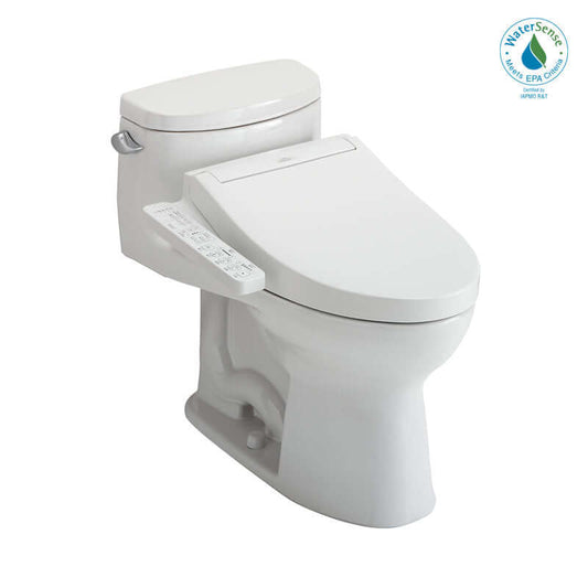 White toilet with additional seat and bidet feature on a white background, featuring WaterSense logo.