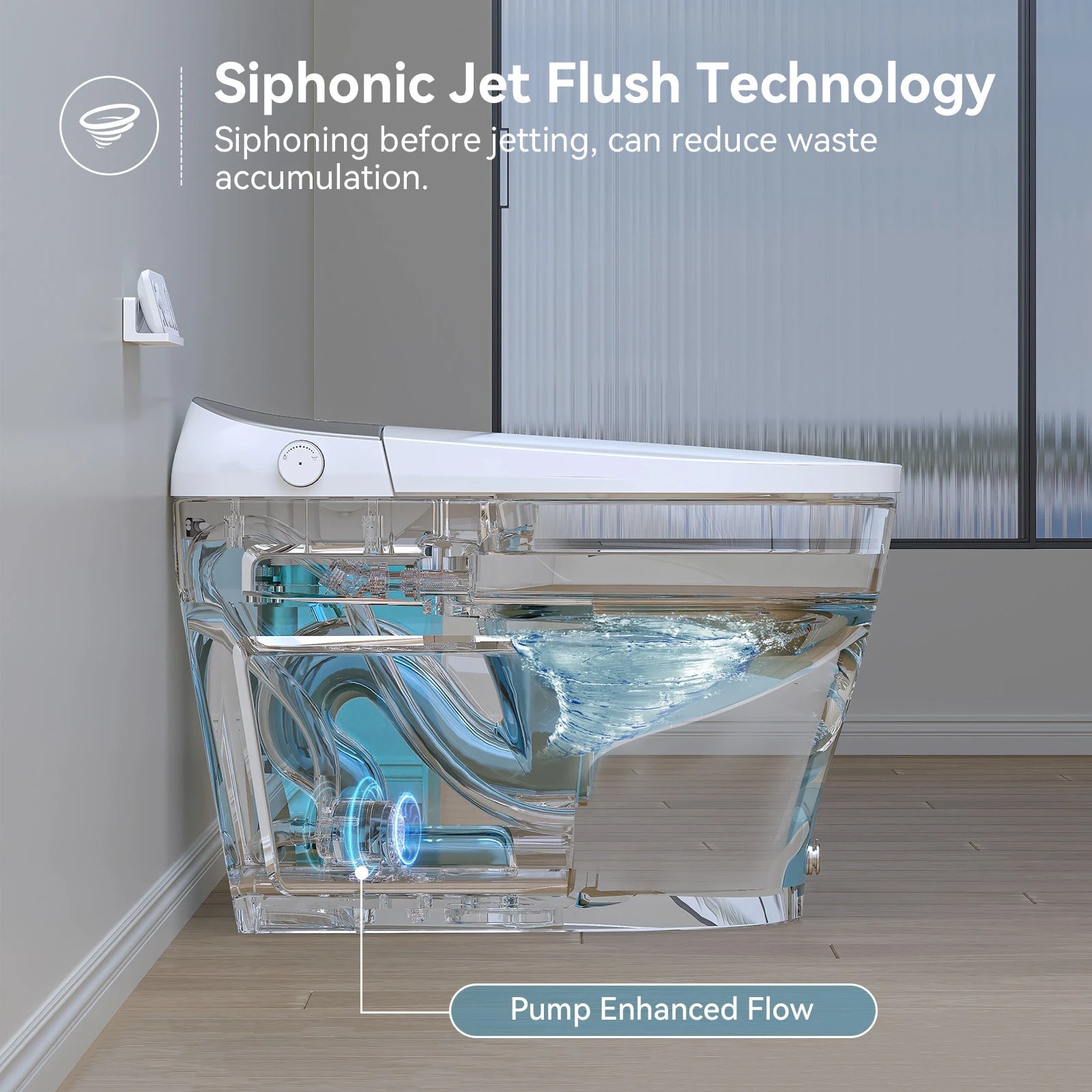 HOROW T03 Smart Toilet showcasing Siphonic Jet Flush Technology for optimal waste removal and enhanced flow.