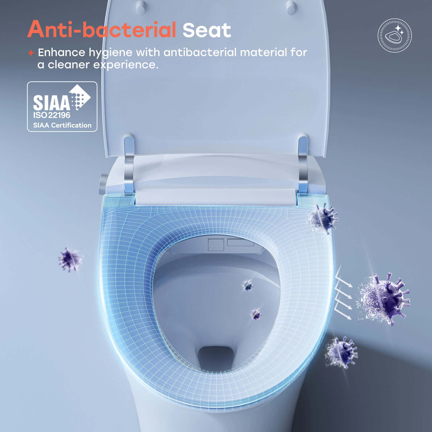 Anti-bacterial seat of Horow T33 Smart Bidet Toilet enhances hygiene with advanced antimicrobial materials for cleanliness.
