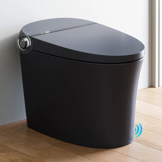 Horow T36 Black smart toilet in a modern bathroom with a wood floor