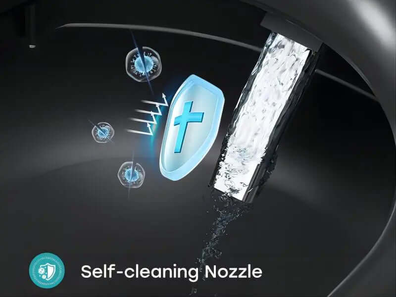Self-cleaning nozzle feature of the Horow T36 Luxury Smart Toilet with water flow illustration.