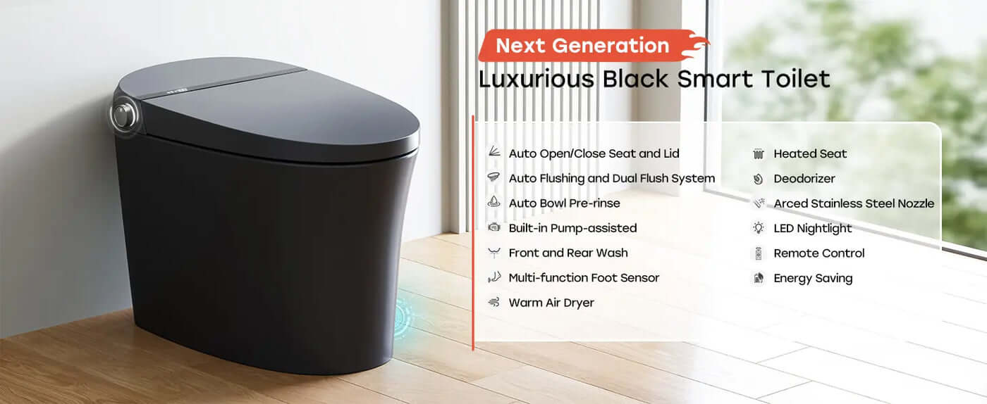 Horow T36 Luxury Smart Toilet in matte black with auto flush, heated seat, and modern features for ultimate comfort.