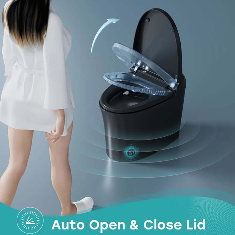 Horow T36 Luxury Smart Toilet with auto open and close lid, designed for modern bathrooms, featuring a sleek matte black finish.