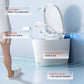 Smart toilet with features highlighted on a light blue background