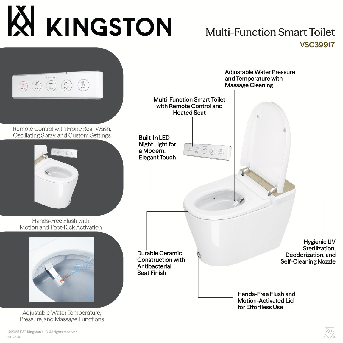 Kingston Brass Edison Smart Toilet with Bidet, Heated Seat, and Auto Flush