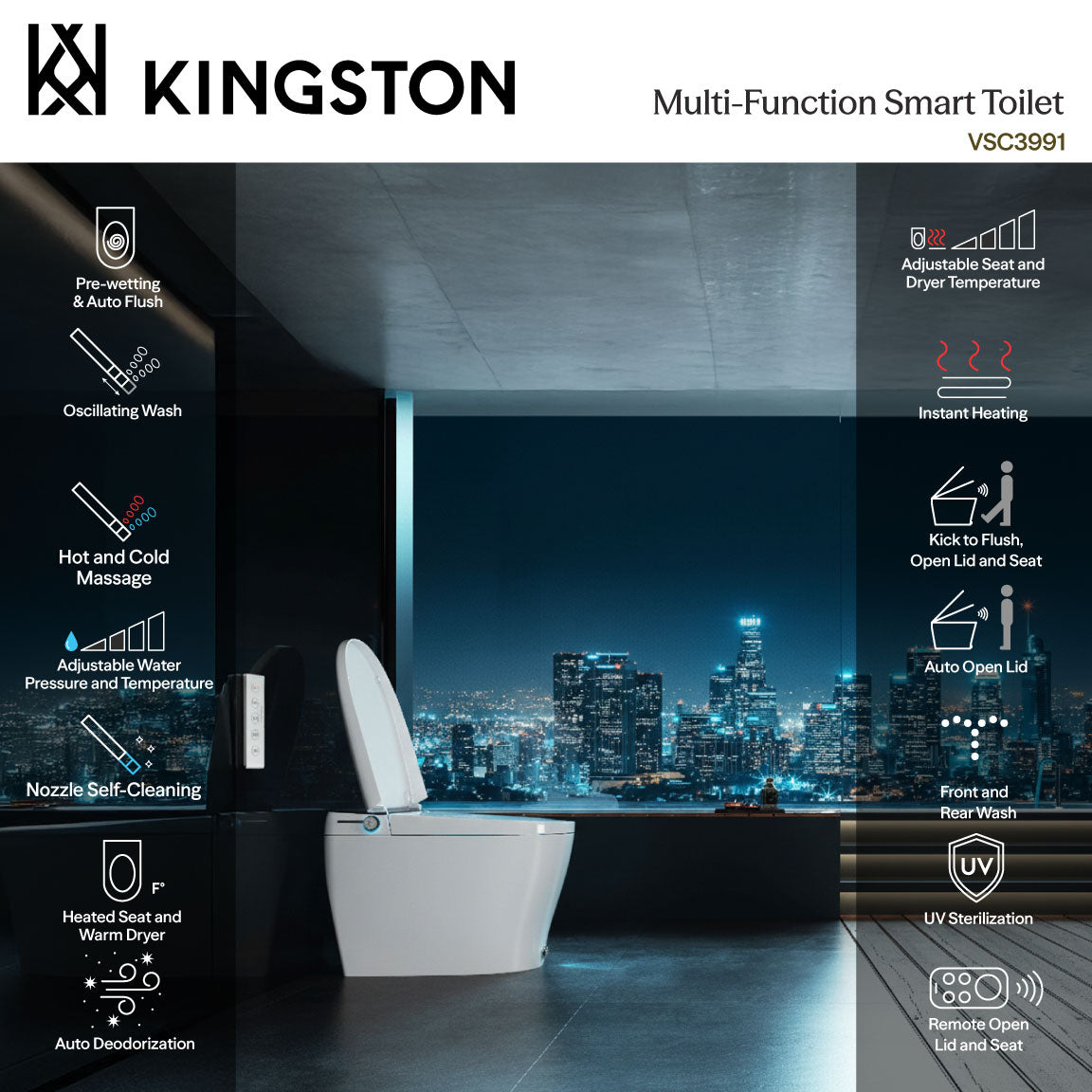 Kingston Brass Edison Smart Toilet with Bidet, Heated Seat, and Auto Flush