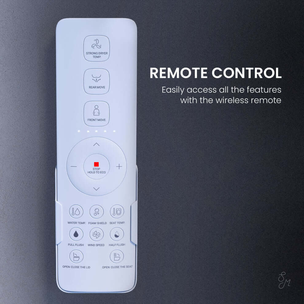 Swiss Madison Viro V20 Smart Bidet Toilet remote control with various features for easy access.