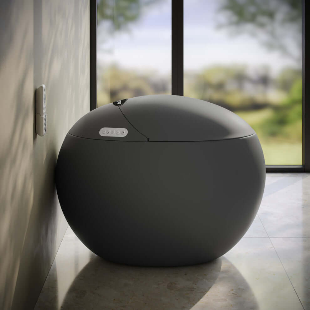 Swiss Madison Plaisir Round Smart Bidet Toilet in modern bathroom setting, showcasing sleek design and advanced technology.