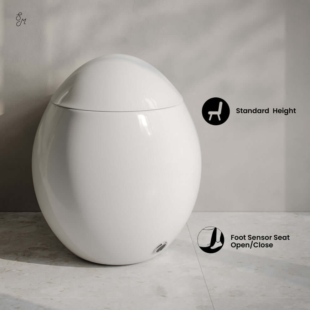 Swiss Madison Plaisir Round Smart Bidet Toilet with foot sensor and standard height design.