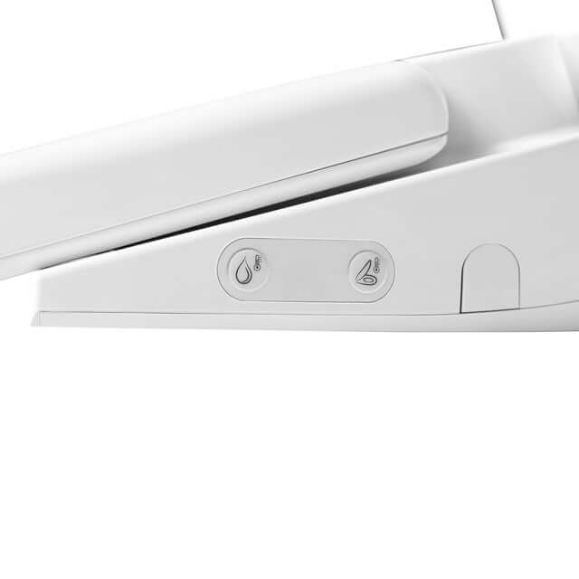 Close-up of BidetMate 700 Series Smart Bidet Toilet Seat controls for adjustable water and heated settings.