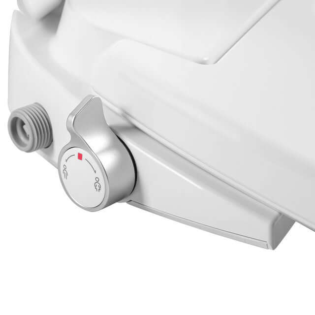 Close-up of the BidetMate 700 Series bidet toilet seat control knob for heated water adjustment.