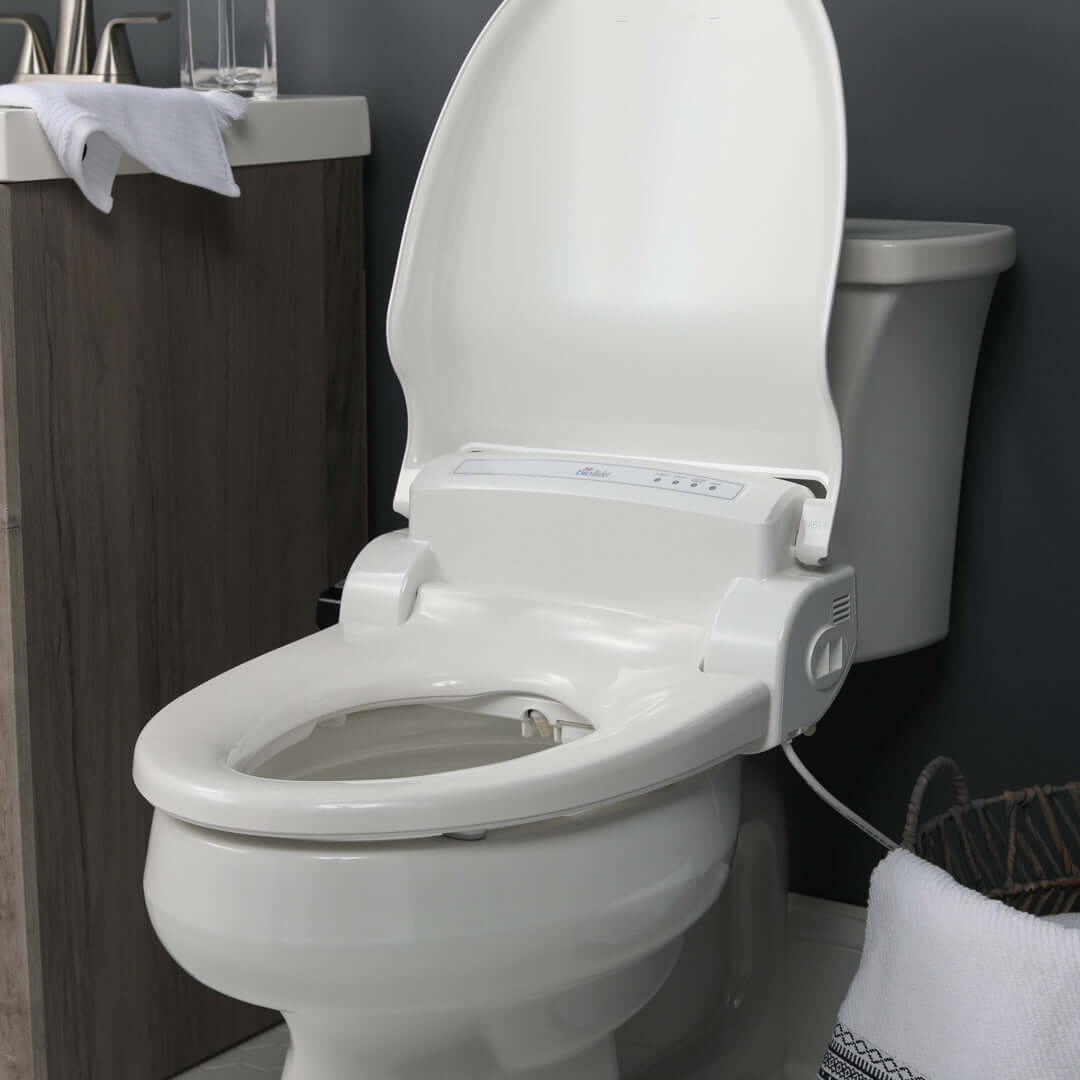 BB-1000 Supreme Bio Bidet Smart Toilet Seat - Front view of seat installed on toilet with lid up