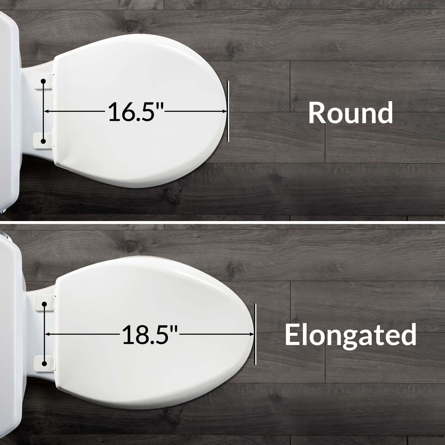 BB-2000 Bio Bidet Bliss Smart Toilet Seat - 2 seats from above comparing dimensions between round and elongated styles  