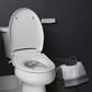 Bio Bidet Discovery DLS Smart Toilet Seat - Diagonal view of seat installed on toilet with lid up