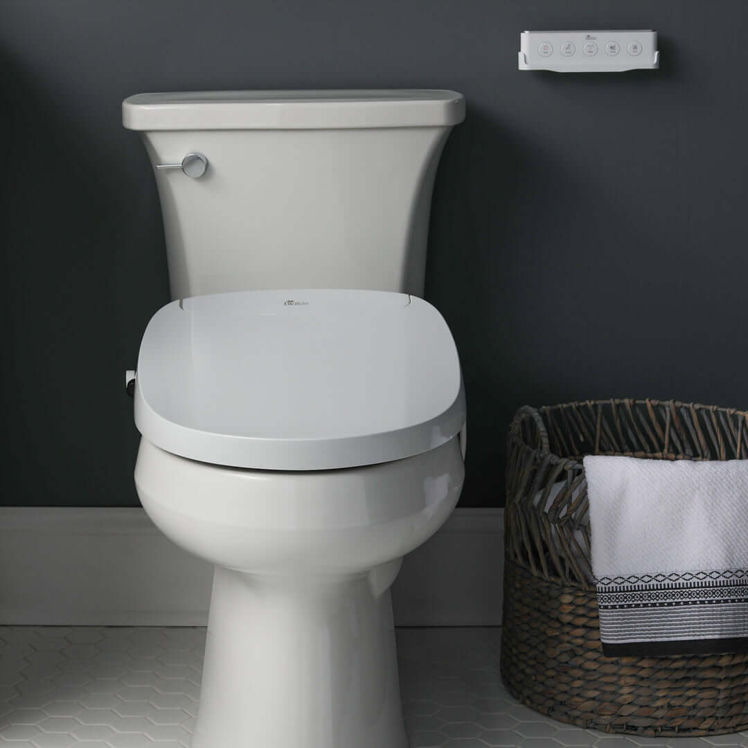 Bio Bidet Discovery DLS Smart Toilet Seat - Front view of seat installed on toilet with lid down