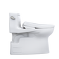 White toilet with seat on a white background