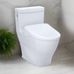 White toilet against a neutral wall with a plant on the left side.
