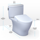 White TOTO Nexus toilet on white background with dimensions labeled