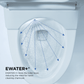 Toilet bowl with EWater+ misting system shown, reducing the need for harsh cleaning chemicals.