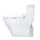 White toilet with seat cover on a white background