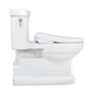 White toilet with closed seat on a white background