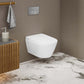 Swiss Madison Pur Wall-Hung Smart Bidet Toilet installed in a modern bathroom setting with wooden cabinetry.