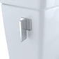 Chrome toilet flush handle on a white toilet bowl