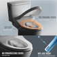 Toilet with heated seat, warm air dryer, and deodorizer features on a gray background.
