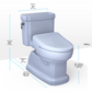 White toilet on white background with dimensions labeled