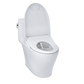 White toilet with open lid on a white background