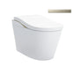 White freestanding bathtub with a ruler for scale on a white background