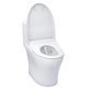 White toilet with open lid on a white background