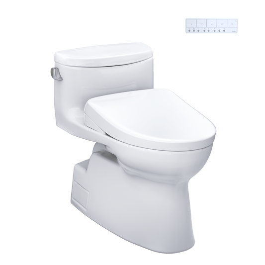 TOTO Carolina II Washlet+ S7A bidet toilet with sleek design and integrated control panel.