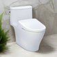 White toilet in a bathroom with marble walls and a plant.