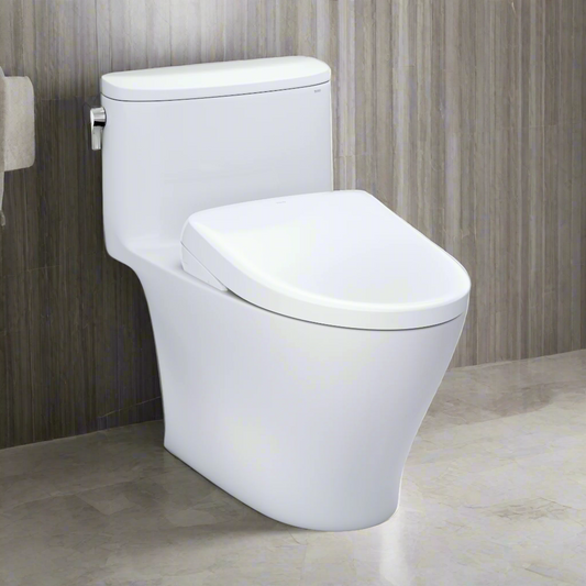 White toilet in a bathroom with wooden walls