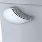 Chrome toilet seat cover holder on a white background