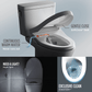 Toilet with SoftClose seat and additional features on a gray background