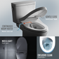 Toilet with SoftClose seat and additional features on a gray background
