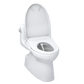 White toilet with open lid on a white background