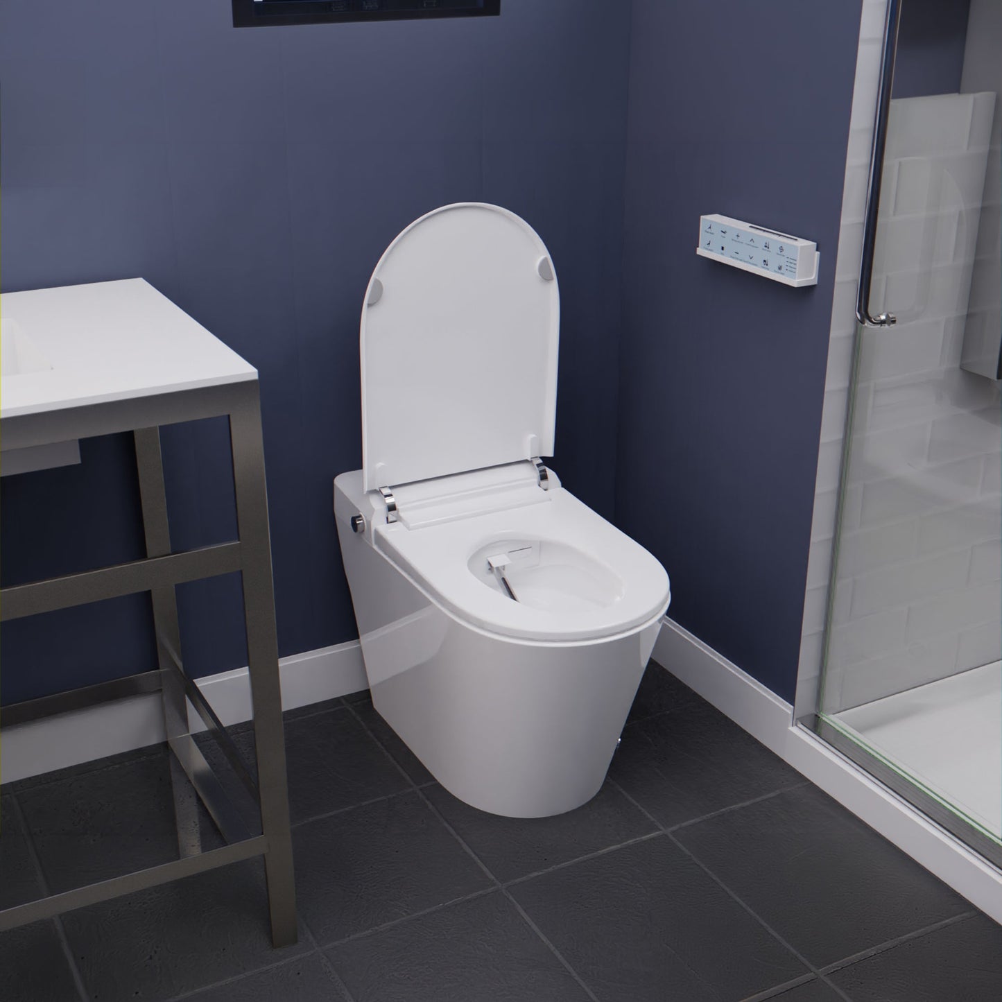 ANZZI ENVO Echo Smart Bidet Toilet (1.28 GPF), Elongated, Touchless Operation (Motion/Foot Sensor, Voice/Wi-Fi), UV Nozzle Sterilization, and Deodorizer