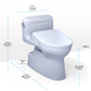 White toilet on white background with dimensions labeled