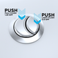 Toilet flush buttons with push labels for full and light flush settings on a white background.