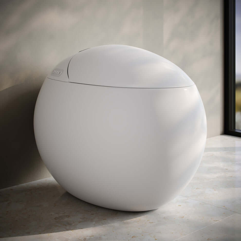 Swiss Madison Plaisir Round Smart Bidet Toilet with modern design in a bathroom setting.