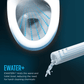 Close-up of TOTO EWATER+ system misting a toilet bowl, promoting effective cleaning without harsh chemicals.