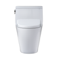 White toilet bowl with seat on a white background